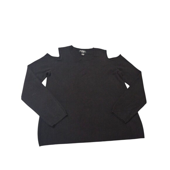 Peck And Peck Luxury 100% Cashmere Black L Crew Neck Cold Shoulder Sweater A26.1 - Picture 1 of 7